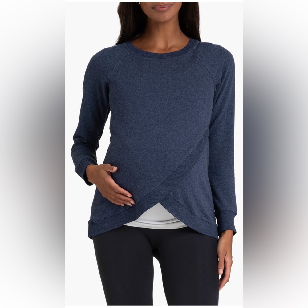 Seraphine Tulip Hem Blue Maternity and Nursing Crossover Sweatshirt